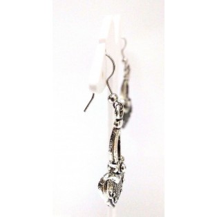 DANGLER Silver Oxidized Earring - Hook Dangle Drop Long - Asian Novelty Tribal